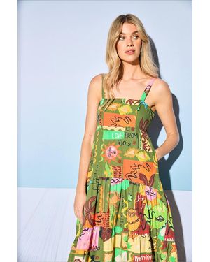Warehouse Hcd Cotton Strappy Tie Back Tier Midi Sundress - Multicolor