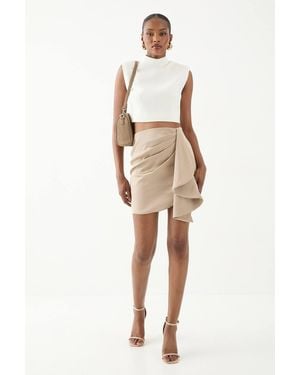 MissPap Satin Drape Side Mini Skirt - Natural