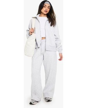 Boohoo Zip Through Bomber Sweatshirt Tracksuit - White