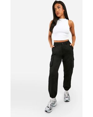 Boohoo Petite High Waisted Twill Cargo Sweatpants - Black