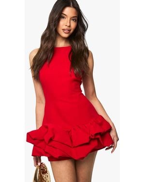Boohoo Structure Ruffle Skort Romper - Red