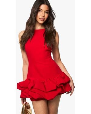 Boohoo Structure Ruffle Skort Romper - Red