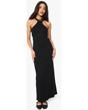 Boohoo Halter Rib Maxi Dress - Black