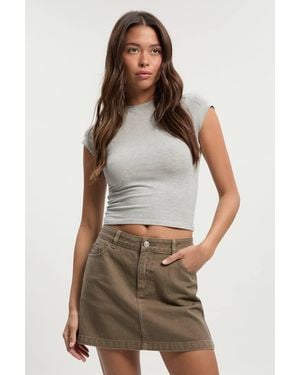 Boohoo Washed Mini Skirt Cotton - Brown