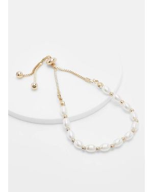 Boohoo Pearl And Toggle Bracelet - White