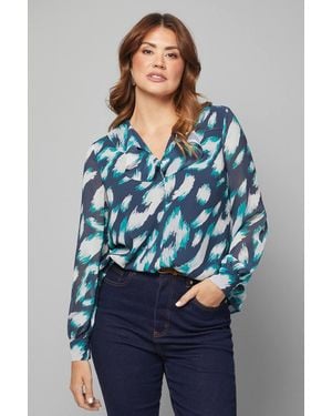 Wallis Animal Print Chiffon Ruffle Blouse - Blue