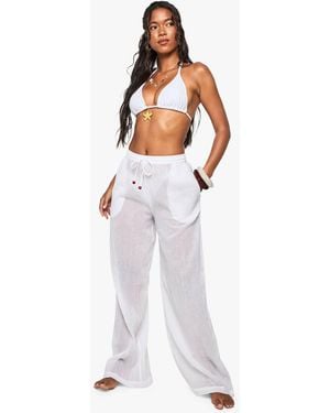 Boohoo Beaded Cotton Beach Pants - White