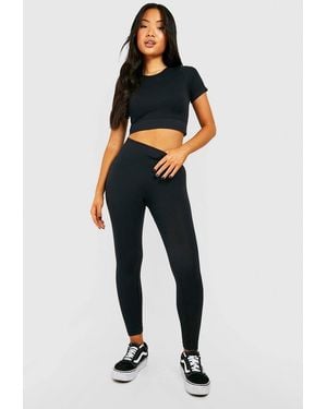 Boohoo Petite Seamless Rib Leggings - Blue
