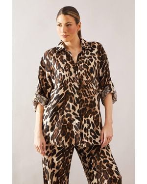 Wallis Leopard Print Shirt - Brown