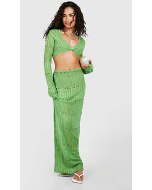 Boohoo Petite Ladder Knit Twist Top - Green