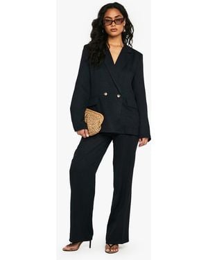 Boohoo Linen Look Straight Leg Trouser - Blue