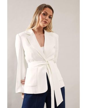 Wallis Patch Pocket Tie Neck Blazer - Natural