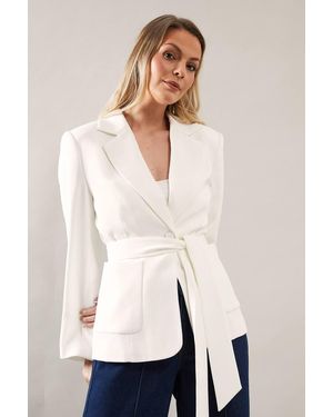 Wallis Patch Pocket Tie Neck Blazer - Natural