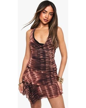 Boohoo Tiger Print Mesh Halterneck Top - Red