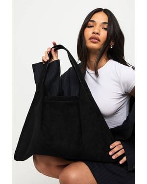 Boohoo Faux Suede Large Tote Bag - Black