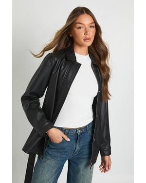 Boohoo Faux Leather Belted Jacket - Gray