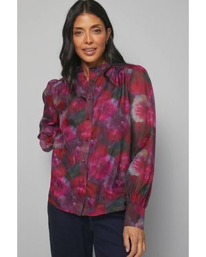Wallis Floral Organza Collarless Blouse - Red