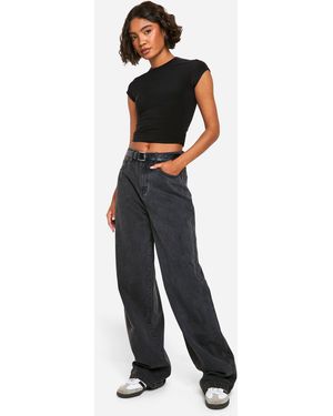 Boohoo Vaqueros Tall Básicos De Tiro Alto Y Pernera Ancha - Negro