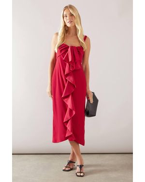 Wallis Petite Twist Ruffle Detail Midi Dress - Pink