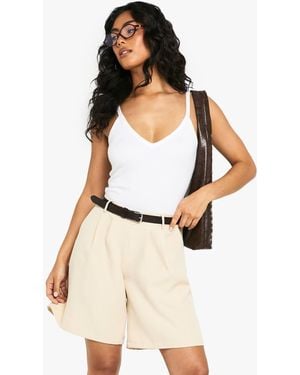 Boohoo Woven Pleated Bermuda Shorts - Natural
