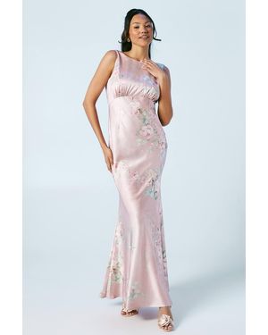 Coast Trailing Blossom Printed Satin Cowl Back Bridesmaid Dress - White