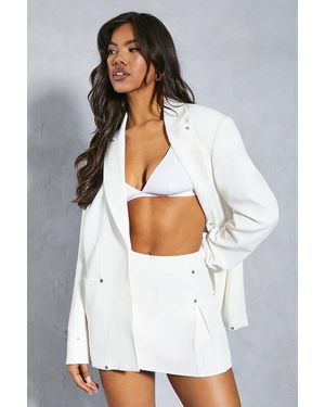 MissPap Studded Detail Pleated Tailored Mini Skirt - White