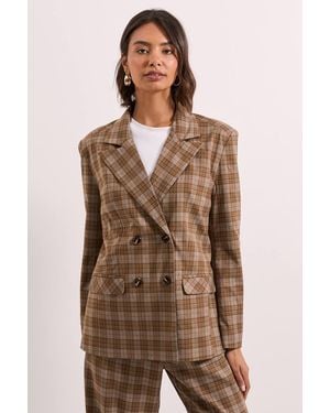 Dorothy Perkins Flannel Double Breasted Blazer - Brown