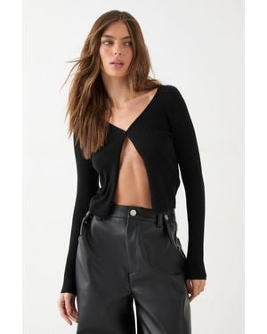 MissPap Rib Knit Button Front Top - Blue