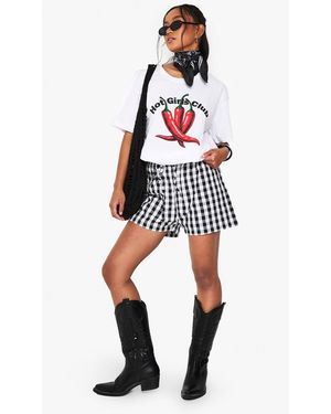 Boohoo Seersucker Gingham Drawstring Waist Shorts - Black