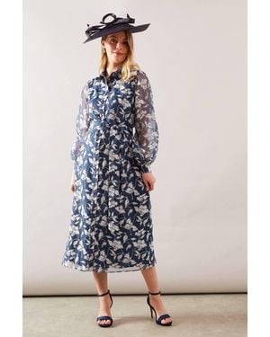 Wallis Floral Organza Midi Shirt Dress - White