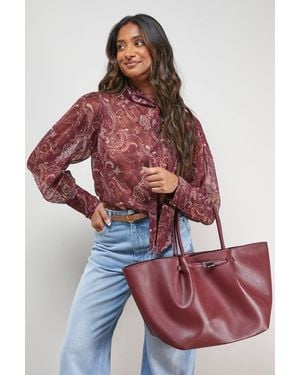 Oasis Topic Faux Leather Top Handle Tote Bag - Red