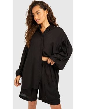 Boohoo Linen Look Pocket Detail Shorts - Black