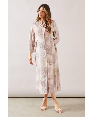 Wallis Paisley Button Through Tie Midaxi Dress - Natural