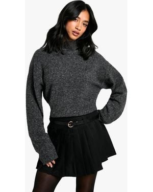 Boohoo Petite Belt Detail Pleated Woven Mini Skirt - Black