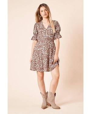 Dorothy Perkins Mono Wrap Front Puff Sleeve Mini Dress - Natural