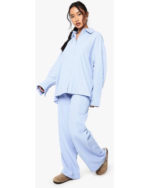 Boohoo Stripe Oversized Shirt And Trouser Co-Ord - Blue