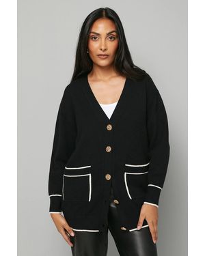 Wallis Petite Tipped Button Through Cardigan - Black