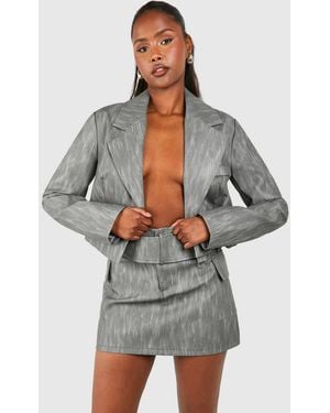 Boohoo Washed Leather Look Cropped Blazer - Gray