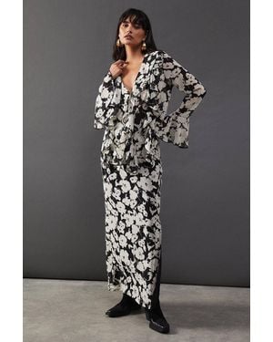 Warehouse Floral Chiffon Column Maxi Skirt - Gray