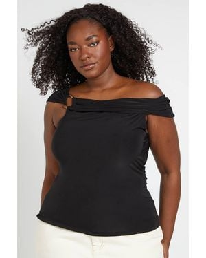 Boohoo Plus Trim Detail Off Shoulder Top - Black