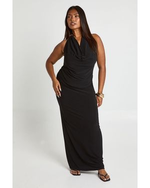 Boohoo Plus Cowl Neck Gold Trim Top & Column Maxi Skirt Co Ord - Negro