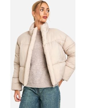 Boohoo Funnel Neck Puffer Jacket - Natural