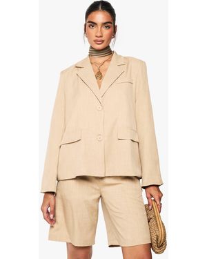 Boohoo Americana Oversize Efecto Lino Con Bolsillos - Neutro