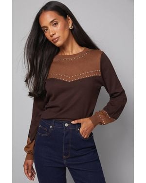 Wallis Western Blouson Knitted Top - Blue