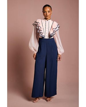 Coast Petite Ruffle Shirt Jumpsuit - Blue