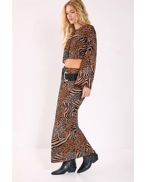 Nasty Gal Mixed Animal Devore Bias Maxi Skirt - Brown