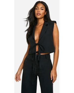Boohoo Tall Tie Detail Cropped Waistcoat - Black