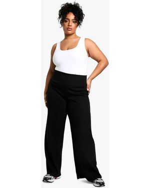 Boohoo Basics Plus Heavy Rib Wide Leg Trouser - Black