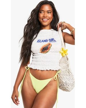 Boohoo Braguita De Biquini Con Atadura Lateral Y Trasero Fruncido - Verde