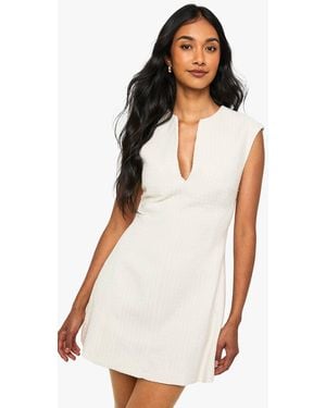 Boohoo Tailored Boucle V Neck Shift Dress - White